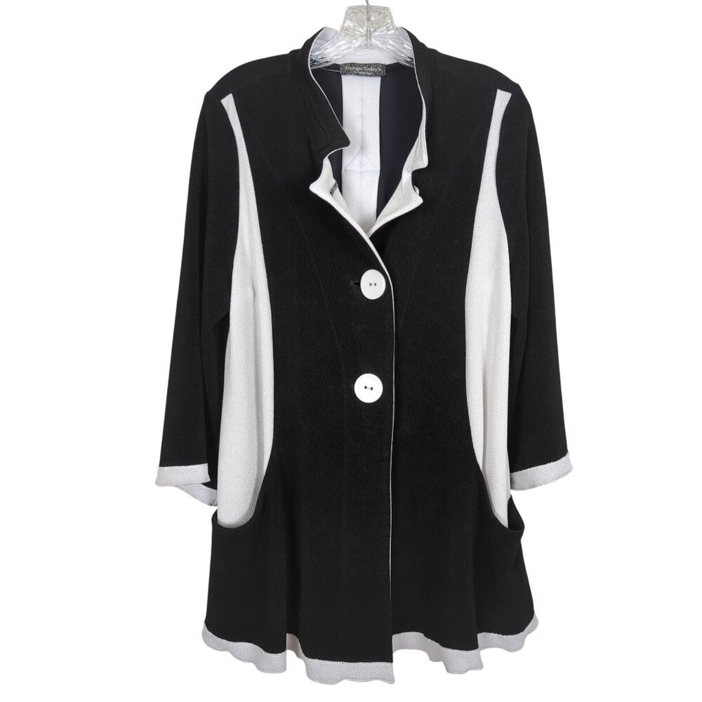 Design Today’s by Song & Sung Women’s Black White Contrast Jacket Pockets Size S